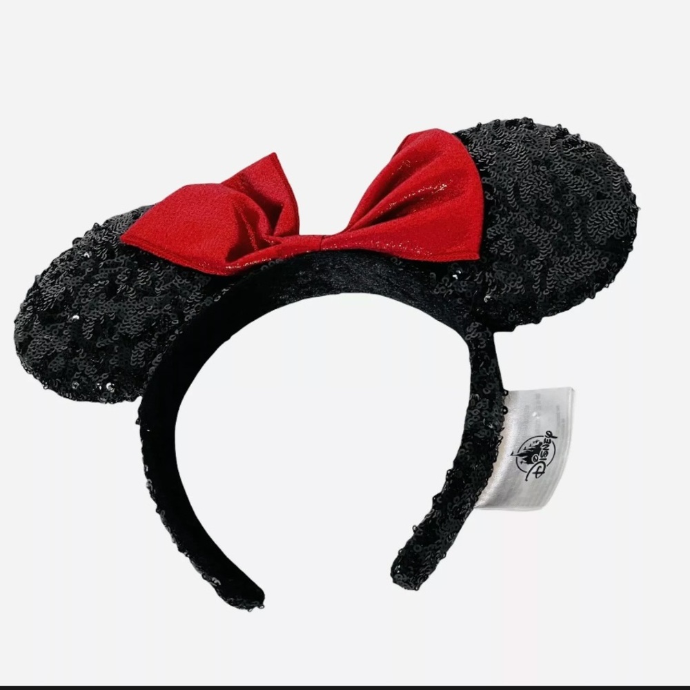Disney Parks Minnie Mouse Ears Classic Red Sequin Bow -Black Sequin Ears